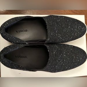 Warren platform navy weave VINCE sneakers.
